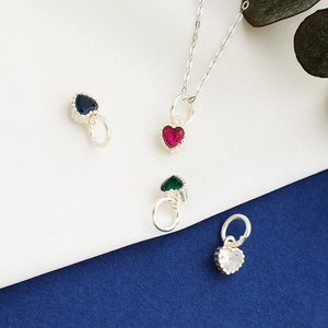 S925 sterling silver heart-shaped pendants with colorful zircon stones on thin chain