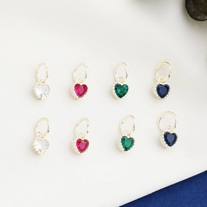 S925 sterling silver heart-shaped zircon pendants in various colors for DIY jewelry