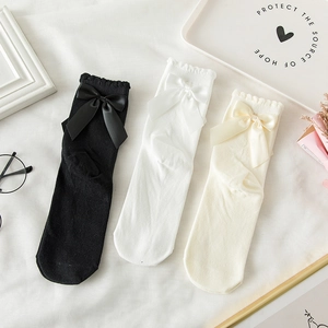 Lot de 3 paires de chaussettes Lolita en coton avec nœuds en noir, blanc et beige