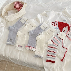 Lot de 5 chaussettes mi-mollet avec dentelle, nœuds et broderies d'ours pour femmes