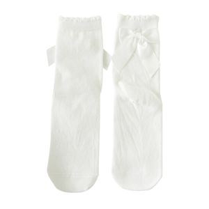 Chaussettes blanches japonaises style JK Lolita avec joli nœud et bordure dentelle