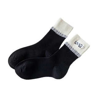 Japanese style polka dot puppy crew socks with embroidery and plush trim for women
