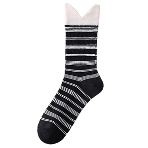 Japanese striped crew socks with white V-cut cuff design for women in college style