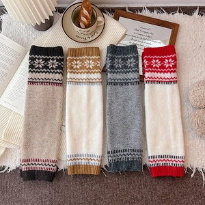 Knit Leg Warmers Women Winter Warm Snowflake Slouch Socks Nordic Style Vintage Slouchy Footless Hosiery