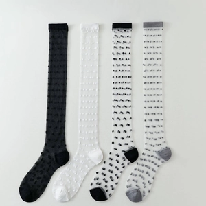 Women Polka Dot Sheer Mesh Calf High Socks Korean Sweet Cute Ultra Thin Breathable Glass Satin JK Hosiery