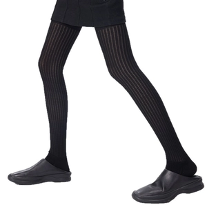 Calze sopra il ginocchio nere stile coreano con trama a costine per snellire le gambe