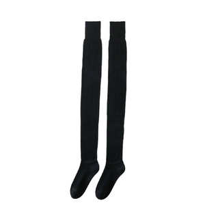 Classic black over-knee high socks with vertical stripes and wide ribbed cuffs