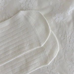 Gros plan de chaussettes en coton blanc côtelé montrant la texture et les dentelles