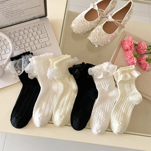 Lolita Socken Mit Spitzenbesatz Baumwolle Atmungsaktiv Hohl Schleife Süßer Stil Für Damen