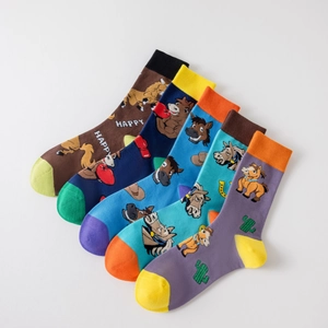 Lot de 5 paires de chaussettes en coton pour hommes avec motifs jacquard de chevaux