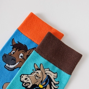 Chaussettes homme en coton à motif jacquard cheval et revers de couleur contrastée