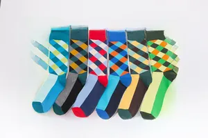 Set of six men's cotton crew socks featuring classic colorful argyle knit patterns
