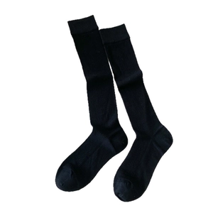Classic black ribbed cotton knee-high socks with breathable vertical stripes design
