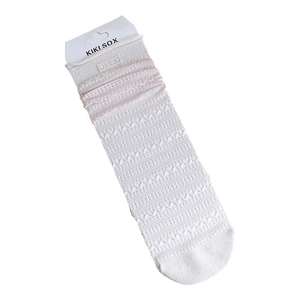 Sweet white lace hollow out crew socks with ribbed texture and breathable knit design
