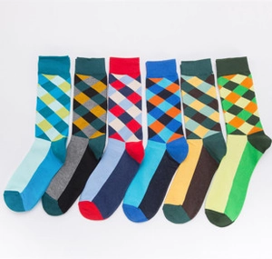 Detailed set of six pairs of cotton crew socks featuring colorful classic argyle patterns