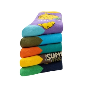 6-pack of men's cotton mid-calf socks with colorful fruit patterns and Summer text