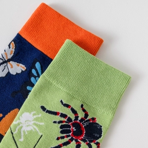 Chaussettes décontractées en coton pour hommes avec motifs jacquard papillon et araignée