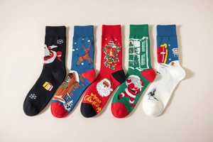 Set di 5 paia di calze natalizie con motivi di Babbo Natale e renne festive