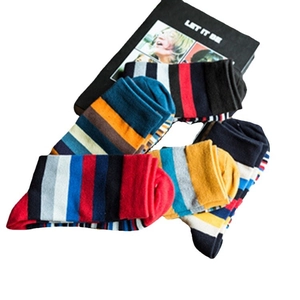 Men's colorful striped mid-calf cotton socks in various vibrant multi-color patterns