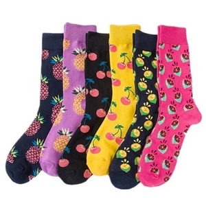 Set di 6 calze colorate in cotone con vivaci motivi a base di frutta come ananas e ciliegia