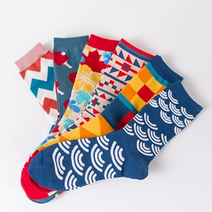 Lot de 6 paires de chaussettes en coton respirant avec motifs jacquard colorés variés
