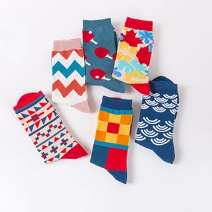 Lot de chaussettes en coton respirant avec motifs jacquard géométriques et colorés