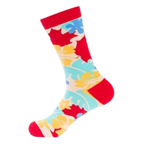 Chaussettes en coton respirant avec motifs floraux jacquard vibrants et touches rouges