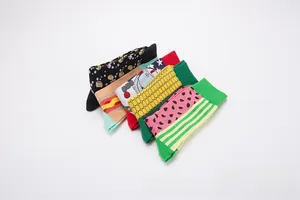 Set of five mid-calf cotton socks with fun astronaut and food patterns and ribbed cuffs