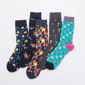 5-pack of men's cotton mid-calf socks with colorful geometric and novelty patterns