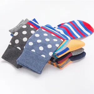 Set of colorful polka dot and striped cotton crew socks for couples daily wear