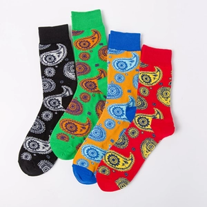 Retro paisley cotton blend crew socks set in four vintage color combinations