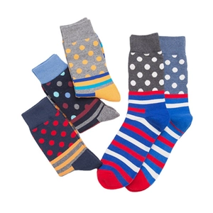 Colorful polka dot and stripe patchwork cotton crew socks with vibrant patterns