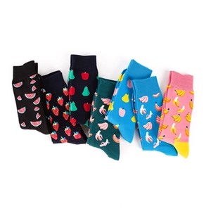 Colorful fruit pattern mid-calf socks set with vibrant prints on ribbed cotton blend fabric