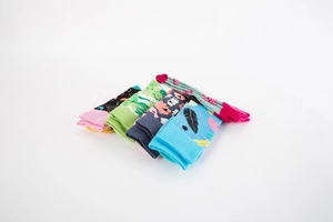 Detail view of colorful patterned mid-calf socks set with high-elasticity knit texture
