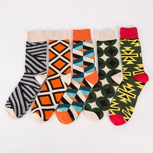 Chaussettes Mi-Mollet Géométriques Mélange Coton Respirant Coloré Streetwear Nouveauté Décontracté Unisexe