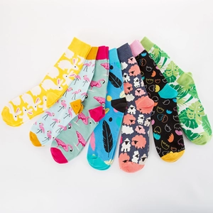 Fashion Colorful Patterned Crew Socks Breathable Combed Cotton Casual Athletic Flamingo Rabbit Animal Print For Men Women