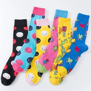 Lot de 6 chaussettes en coton colorées avec graffitis Keith Haring et motifs souriants