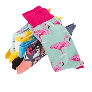 Colorful Easter mid-calf socks set with mint flamingo and abstract floral patterns