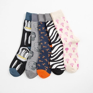 Novelty Patterned Crew Socks Cotton Blend Breathable Fun Casual Mid Calf Hosiery For Men And Women