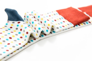 Close-up of colorful polka dot knit socks with premium fabric texture and ribbed cuffs