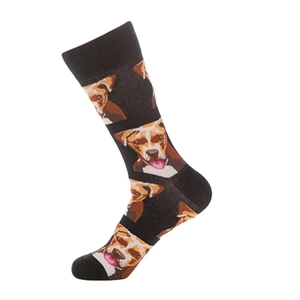 Colorful Pitbull print mid-calf cotton socks in black with creative dog pattern