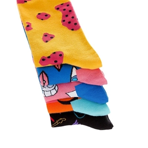 Colorful patterned cotton crew socks for men with vibrant polka dots and guitar designs