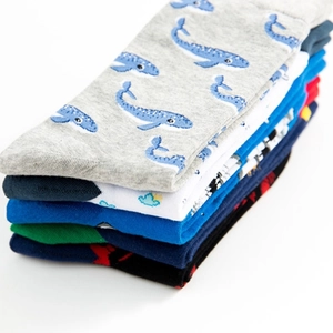 Colorful mid-calf cotton socks with cartoon whale and cloud patterns for couples