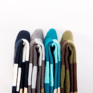 Striped cotton crew socks for women and men in four autumn vintage color patterns