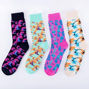 Chaussettes Mi-Mollet Fantaisie Mélange Coton Respirant Mode Vagues De Mer Imprimé Corail Décontracté Unisexe