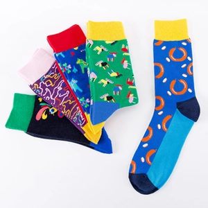 Lot de chaussettes mi-hautes en coton coloré avec motifs créatifs et bord-côte