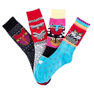 Autumn winter mid-calf socks set with colorful cat and butterfly knitted patterns
