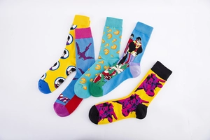 Artistic mid-calf cotton socks set with colorful portrait and pop art illustrations