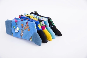 Vibrant crew socks set with abstract pop art patterns in various bright colors