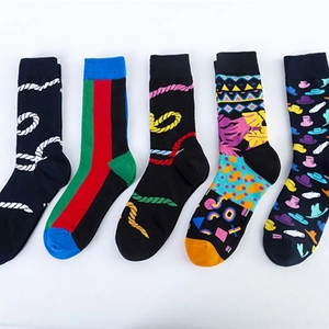 Colorful Patterned Cotton Crew Socks Soft Breathable Casual Mid Calf Hosiery For Men Women